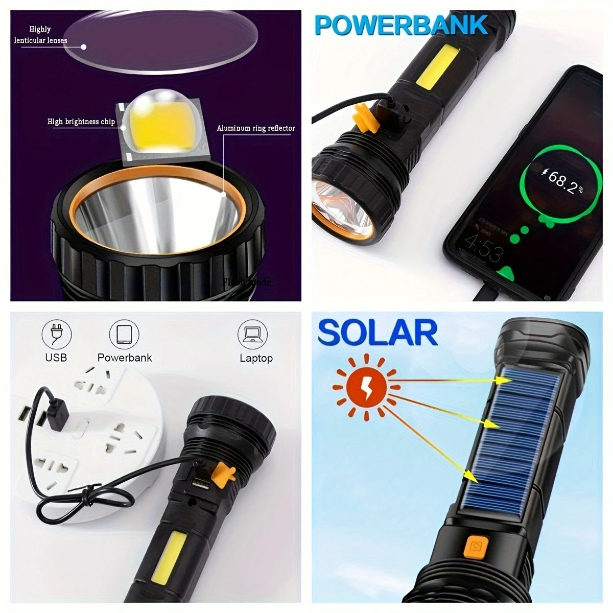 Linterna solar (recargable también por USB)